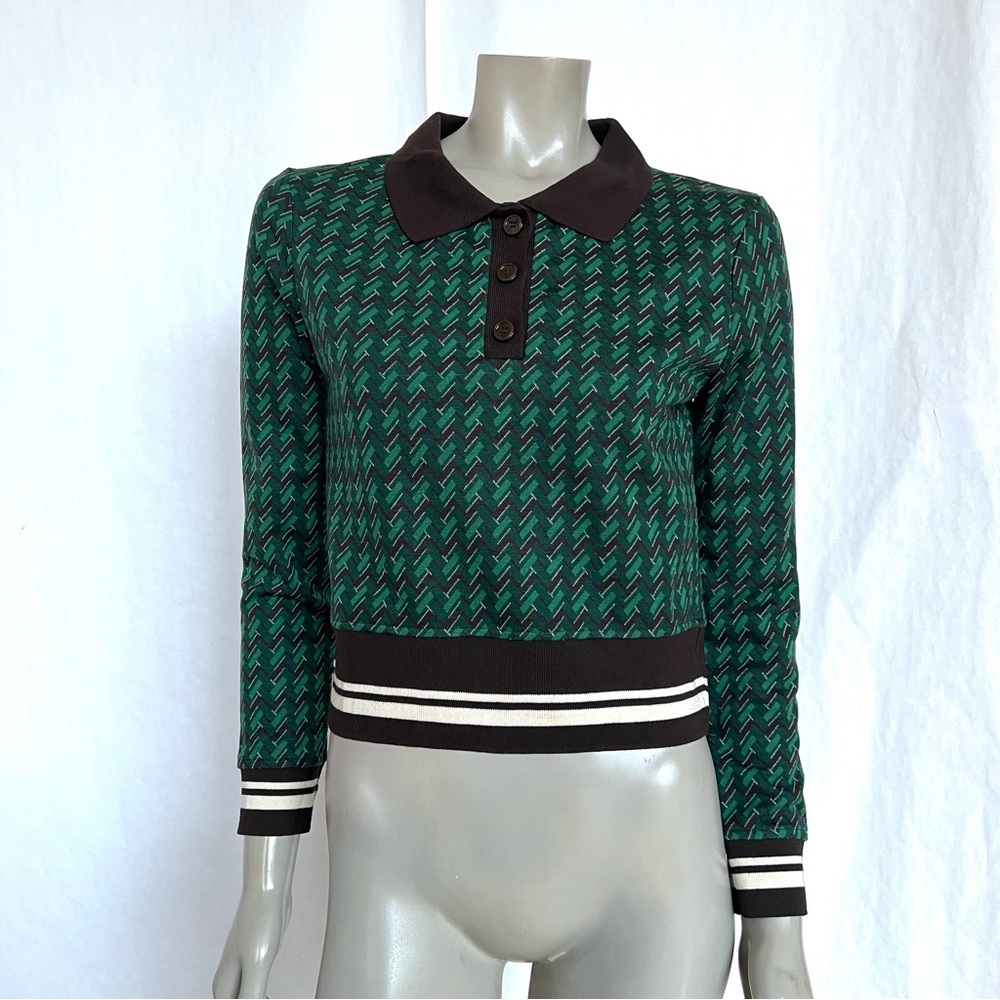 Zara Chic Green Patterned Sweater With Brown Acce… - image 6